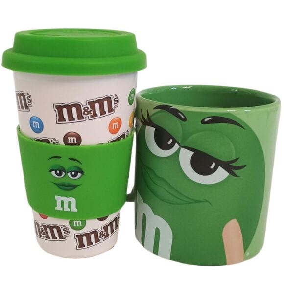 M&M'S Other - Green M&M Ceramic Mug & To-Go Coffee Cup Set w/ Lid | Tea Drinkware Collectible